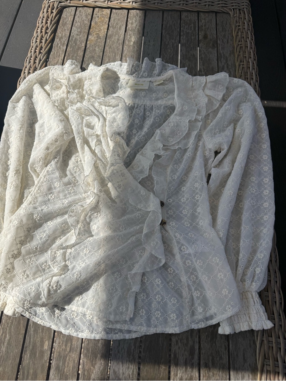 Maeve White Eyelet Ruffle Button-Front Blouse